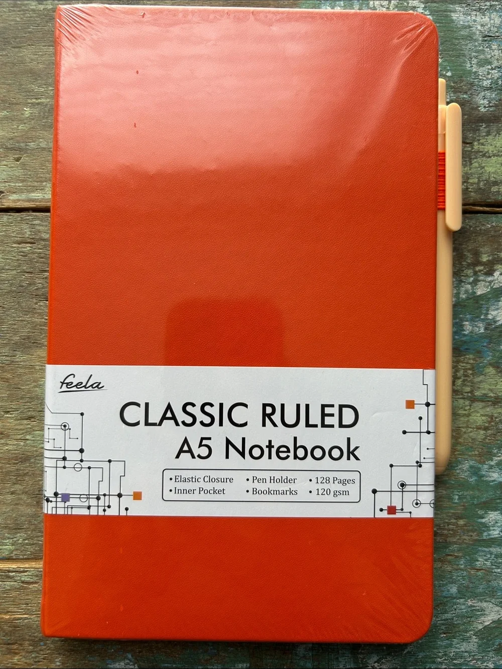 Set of 3 Modern Orange Journals Notebook w/attached pen